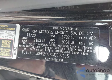 2021 Kia Forte Lxs from USA, damaged, VIN 3KPF24AD2ME307115